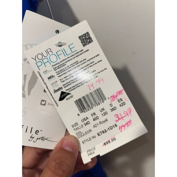 NWT Profile Royal Blue Ruched Tankini Top With Double Straps Size 34D Mrsp $98 - Picture 10 of 10